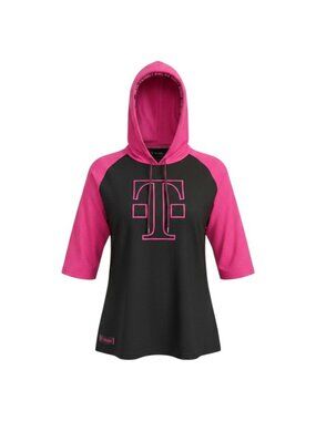 T-Mobile Womens Black & Pink Logo Raglan Sleeve Hoodie Medium